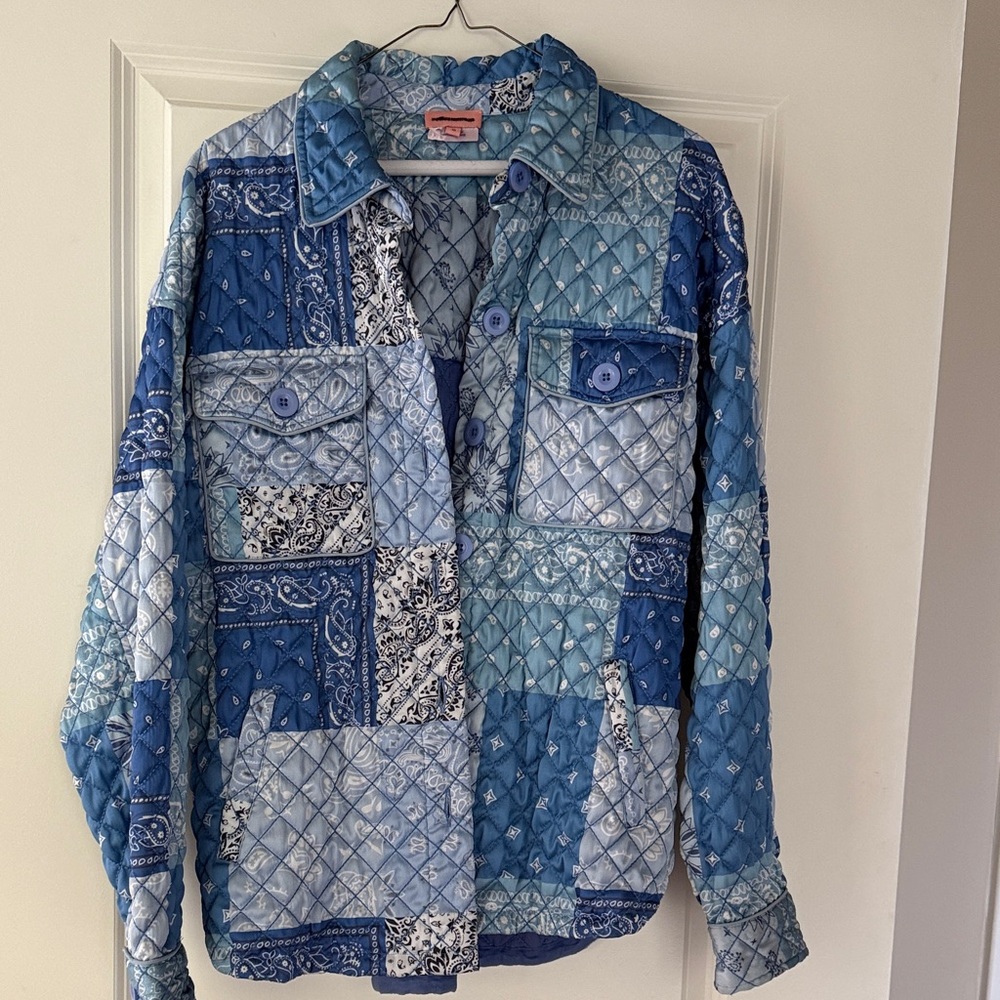Quilted Patchwork Utility Jacket In Blue - image 1